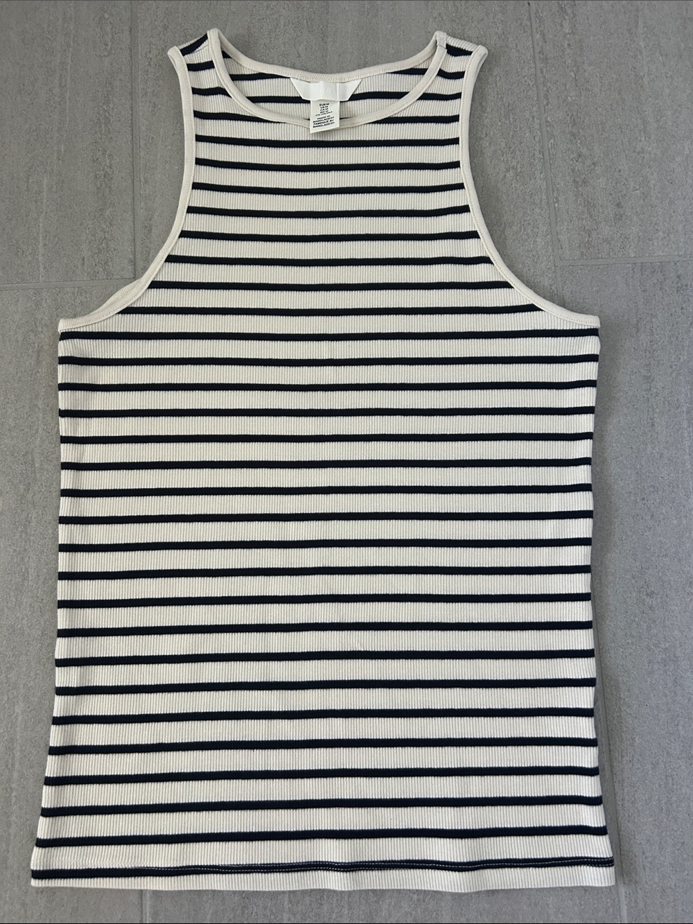 H&M Cream & Black Striped Ribbed Tank. Size Medium. 23” long
